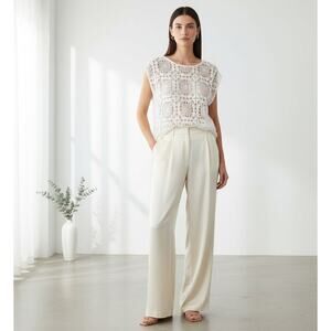 Naf Naf Paris Crochet Top Womens S Boho Sheer Summer Coastal Floral Lace Boxy